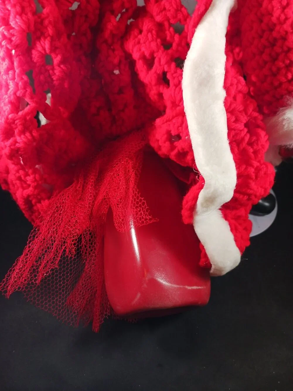 Vintage Crochet Santa Mr. & Mrs. Claus Hard Plastic 12in Tall